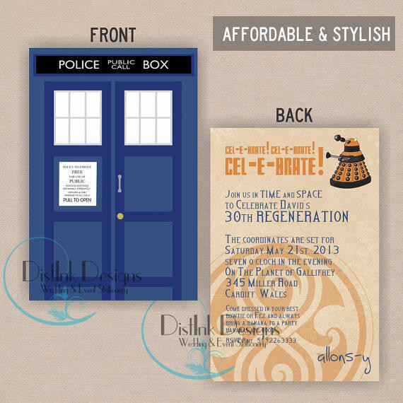 Doctor Who Birthday Invitations
 Doctor Who Birthday Invitation TARDIS or from