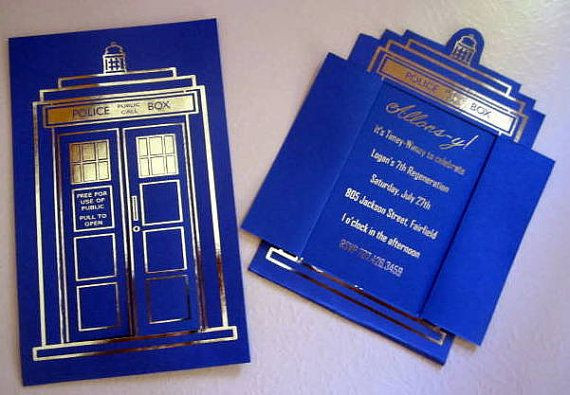 Doctor Who Birthday Invitations
 12 Blue Police Box Birthday Invitations or Save the Dates