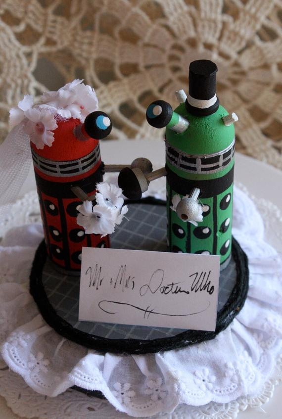 Doctor Who Wedding Cake Topper
 Dr Who Dalek bride and groom wedding cake topper by