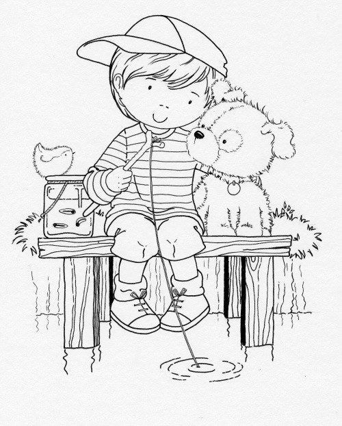 Dog Coloring Pages For Boys
 coloring page of a boy and his dog fishing
