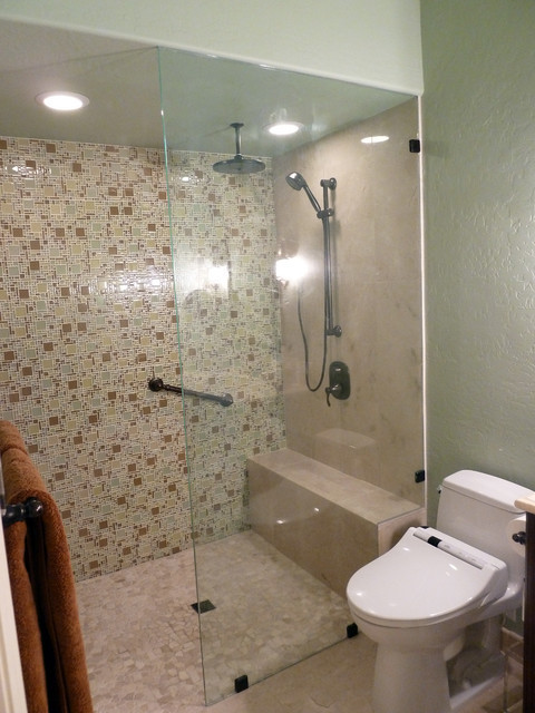 Doorless Shower For Small Bathroom
 Curbless doorless mosaic glass frameless shower