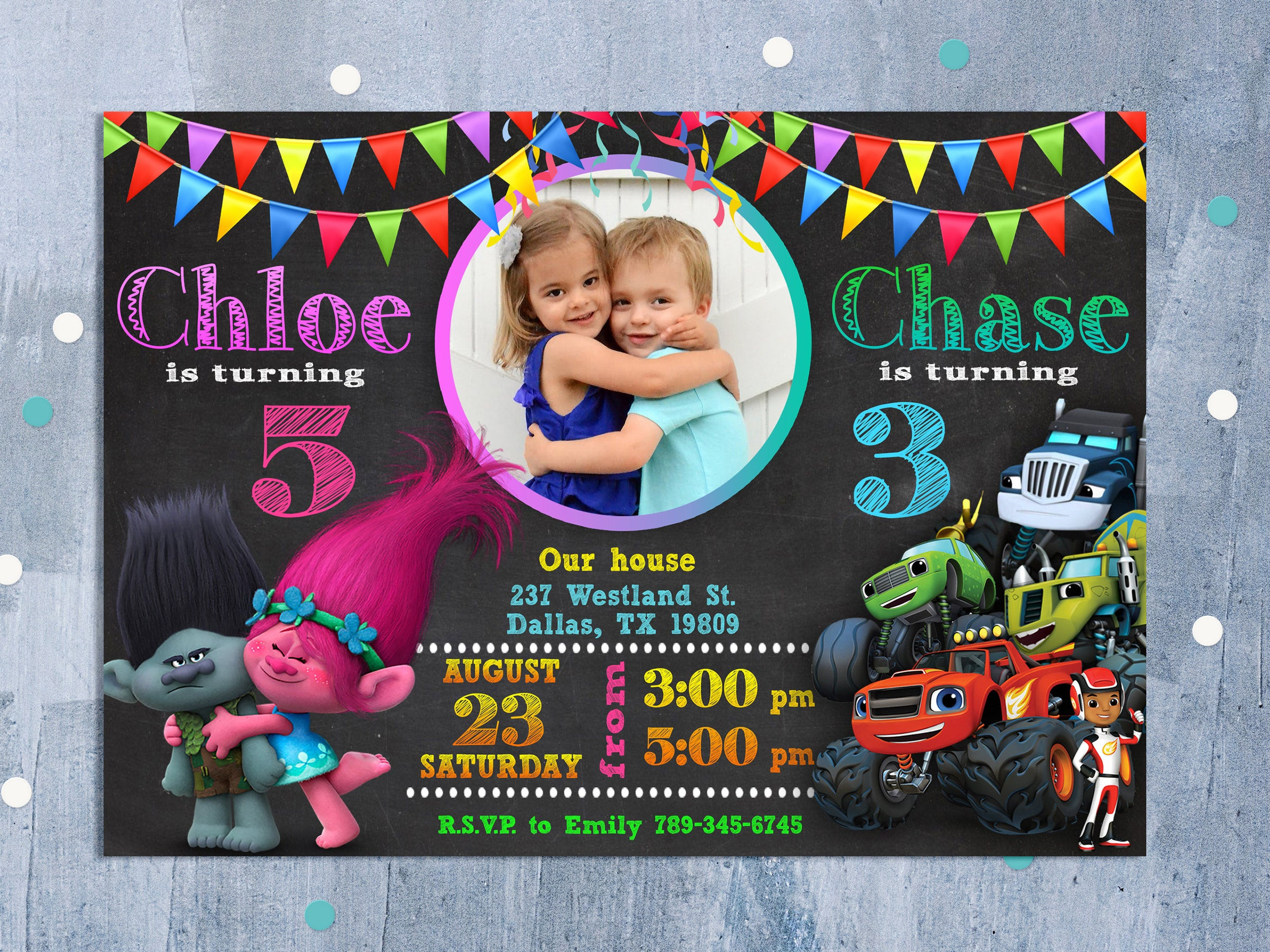 Double Birthday Party Invitations
 Sibling Birthday Invitation Double Birthday Invitation Dual
