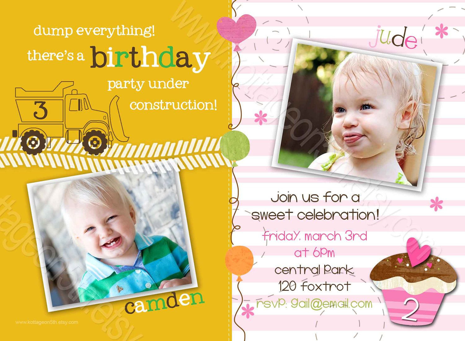 Double Birthday Party Invitations
 Pin by anggunstore on Invitations Templates by
