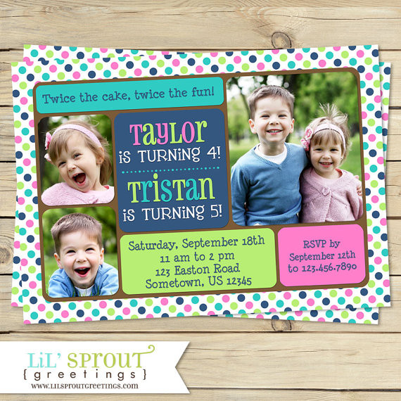 Double Birthday Party Invitations
 Twin Joint or Sibling Birthday Invitation You Print