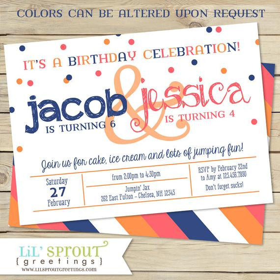 Double Birthday Party Invitations
 Sibling Double Birthday Party Invitation Two Child Birthday