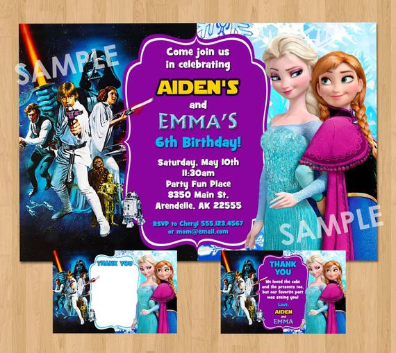 Double Birthday Party Invitations
 Double Birthday Party Invitation Star Wars and Frozen Boy