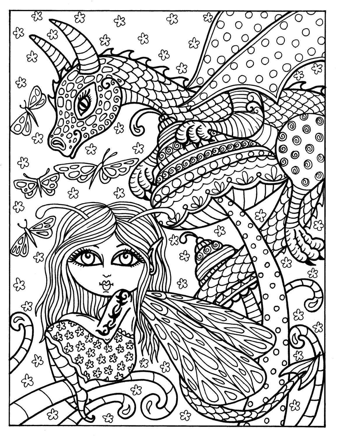 Dragon Coloring Books For Adults
 Fairy and Dragon Instant Adult coloring fantasy art
