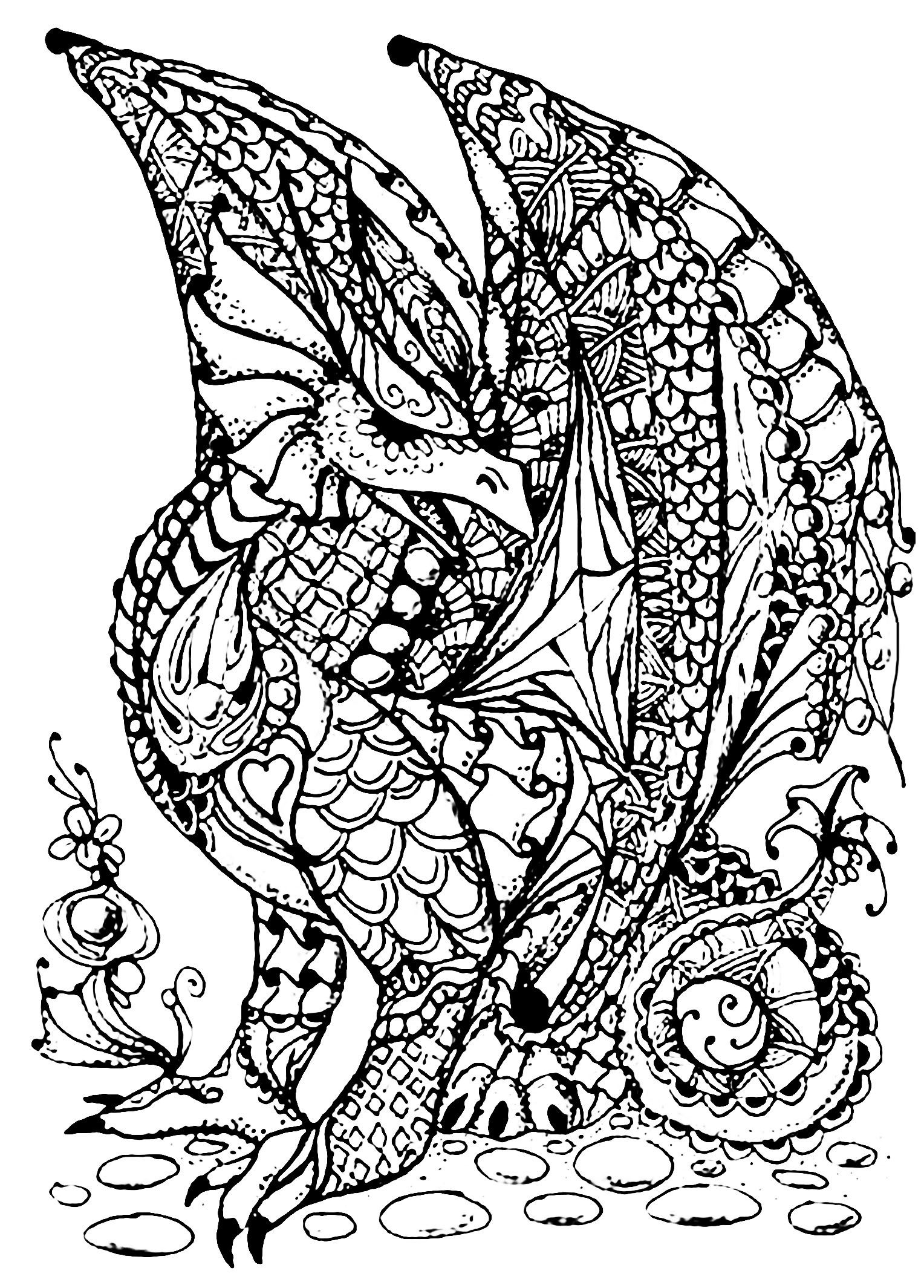 Dragon Coloring Pages For Adults
 Dragon full of scales Dragons Adult Coloring Pages