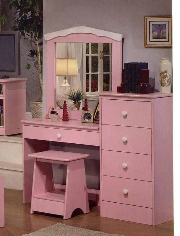 Dresser For Kids Room
 Princess Pink Finish Girls Kids Vanity Dresser with Mirror