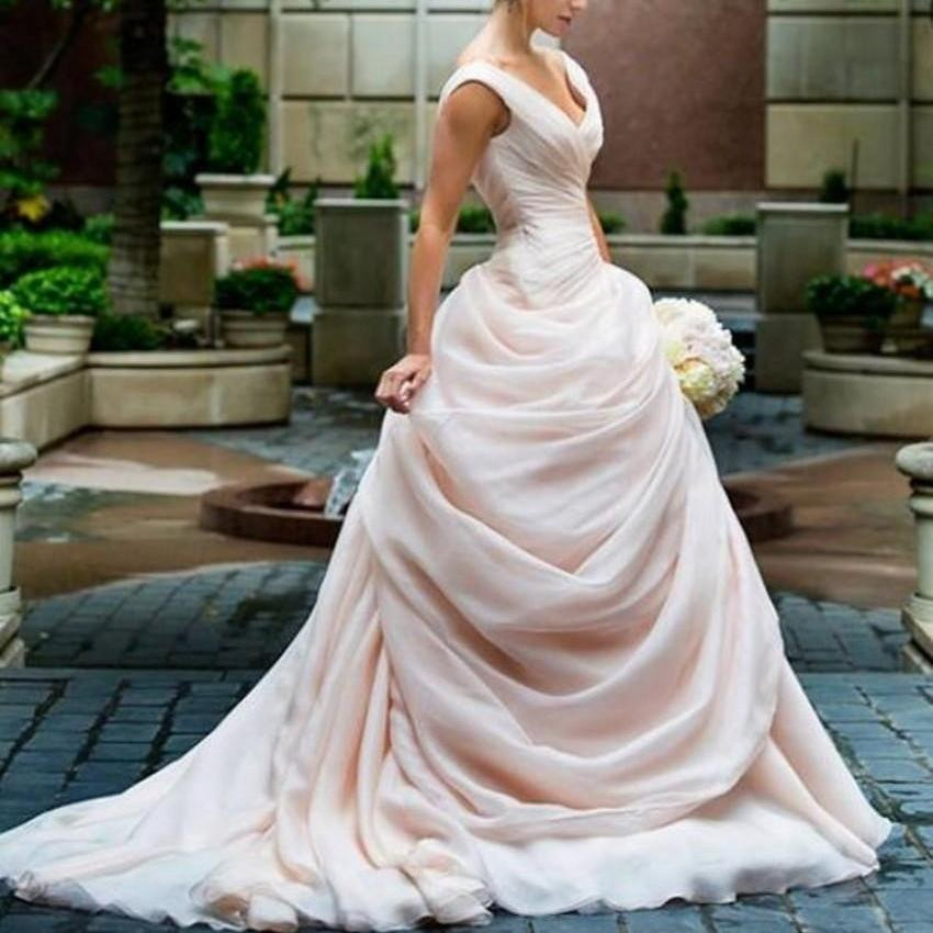Drop Waist Wedding Gowns
 Vintage Drop Waist Wedding Dress Blush Pink Ball Gown V