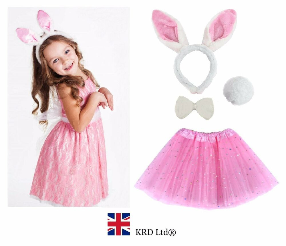Easter Party Costume Ideas
 Kids EASTER BUNNY Fancy Dress Costume Pink TUTU EARS TAIL