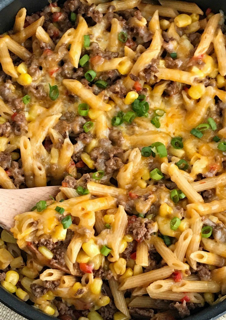 Easy Ground Beef Dinner Ideas
 30 minutes one pan BBQ Beef Pasta Skillet To her as