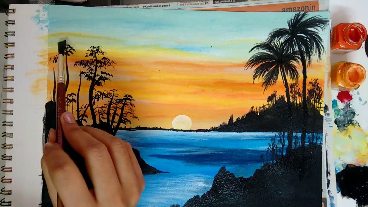 Easy Landscape Painting
 How to paint a beautiful scenery painting Sunrise