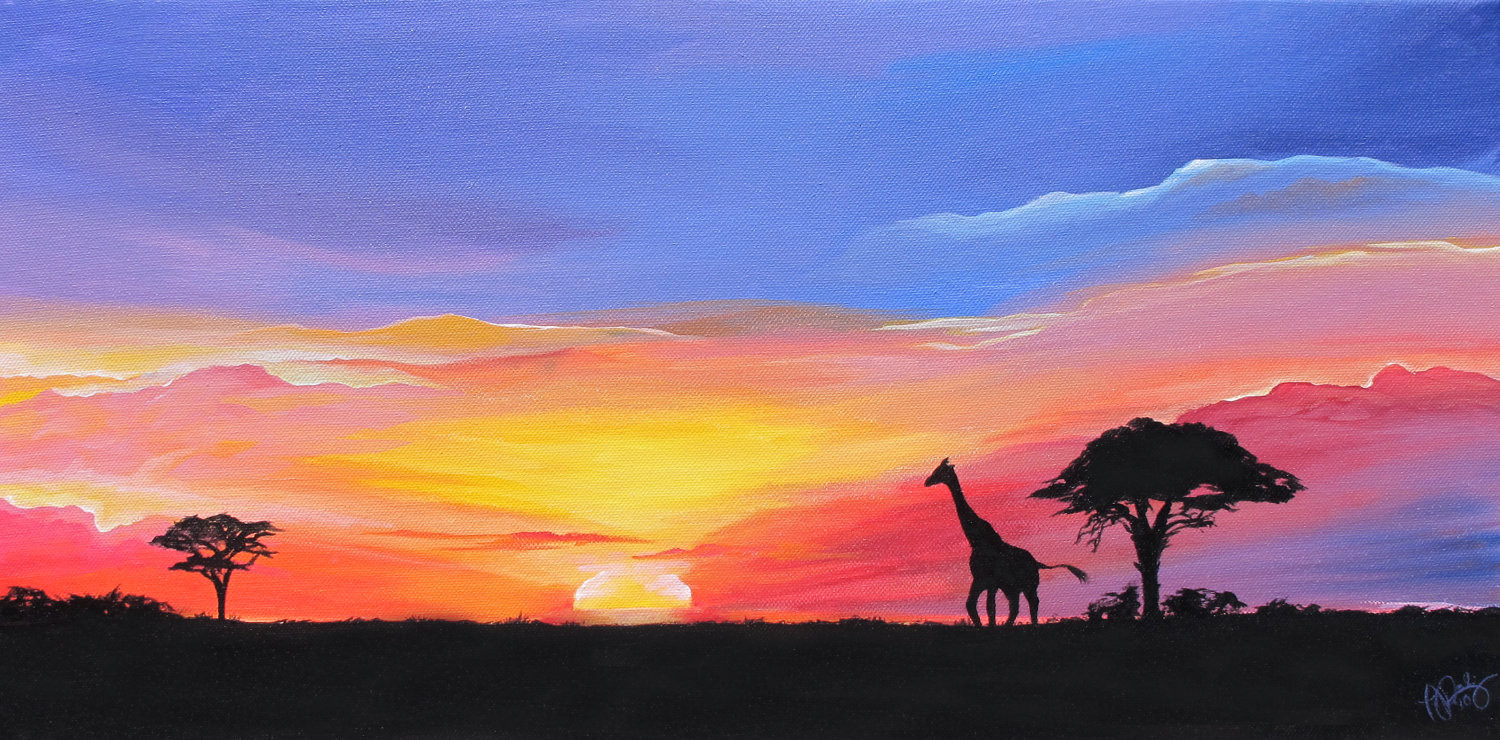 Easy Landscape Painting
 African Sunset Landscape Painting Vibrant Masai Mara