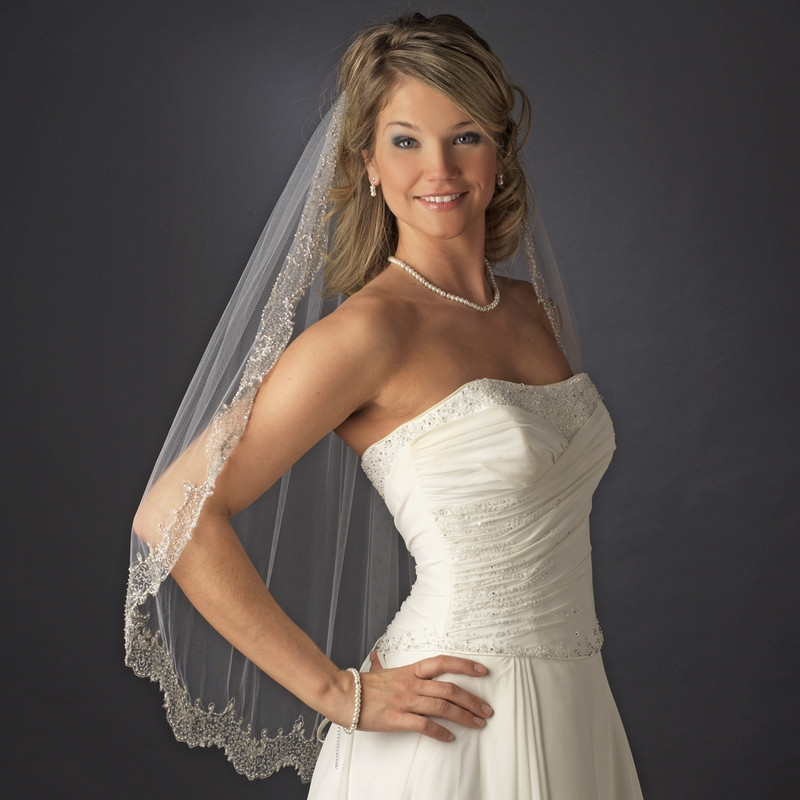 Elbow Length Wedding Veils
 Romantic Mantilla Lace Elbow Length Veil Elegant Bridal