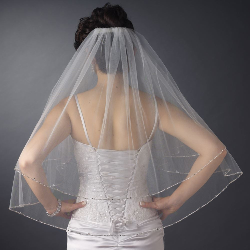 Elbow Length Wedding Veils
 Double Layer Elbow Length Rhinestone Wedding Veil