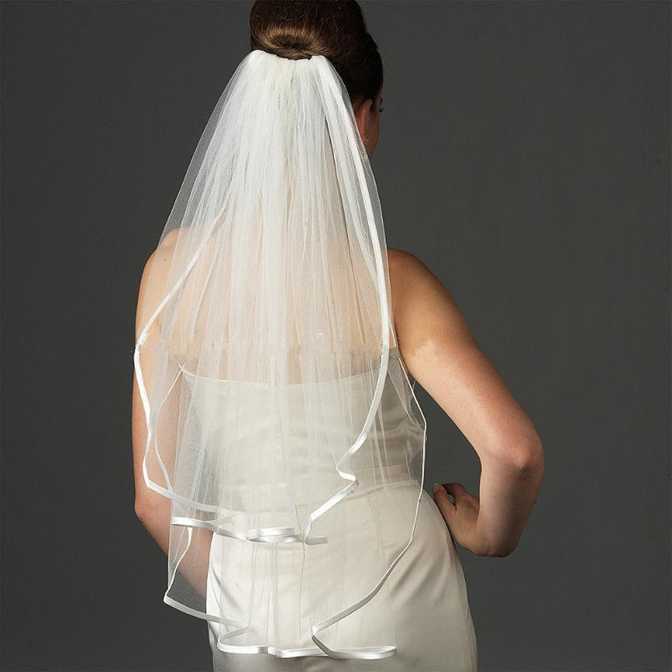 Elbow Length Wedding Veils
 New 2t Ribbon Edge Elbow Length Bridal Wedding Veil 