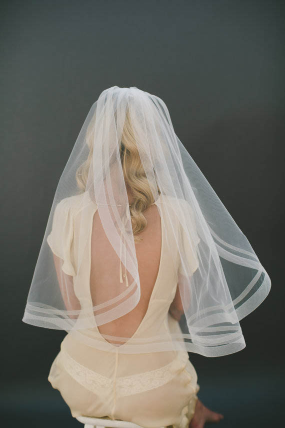 Elbow Length Wedding Veils
 Handmade Ivory Elbow Length Bridal Veil Ribbon Edge