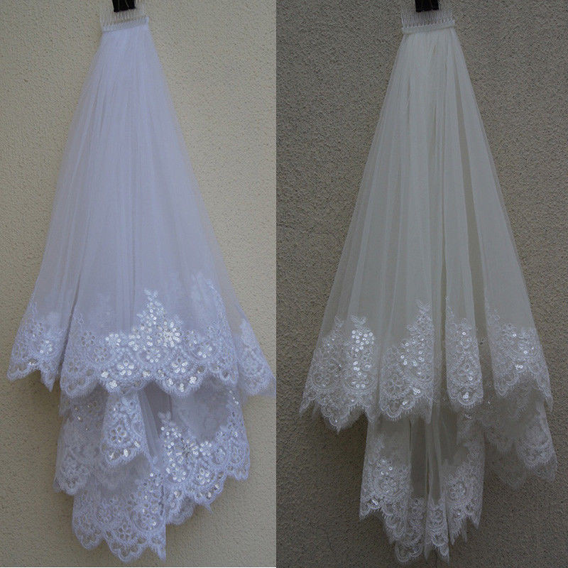 Elbow Length Wedding Veils
 2 Layer Elbow Length Wedding Veil Lace with Sequins Bridal