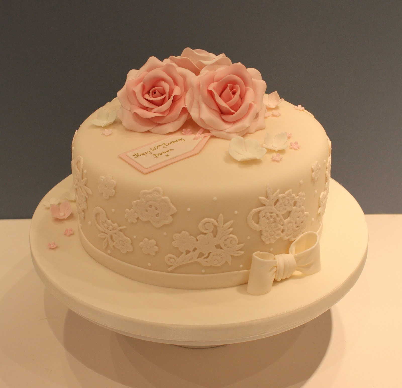 Elegant Birthday Cakes
 Tiers & Tiaras Elegant Lace & Roses Birthday Cake
