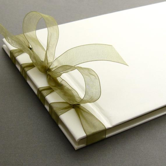 Elegant Wedding Guest Books
 Handmade Simple Elegant Wedding Guest Book in Moss and Cream