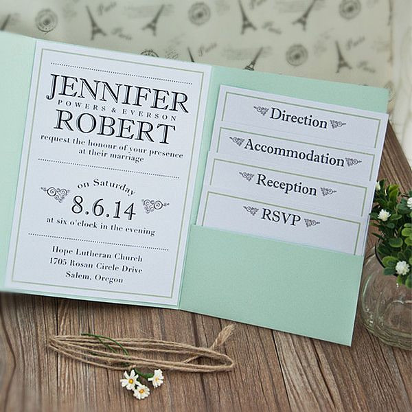 Elegant Wedding Invites Coupon
 cheap modern simple green pocket wedding invitations