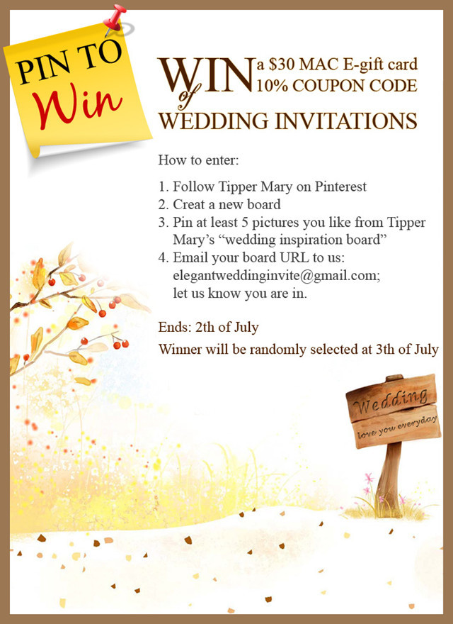 Elegant Wedding Invites Coupon
 Pin To Win MAC E t Card And Coupon Code