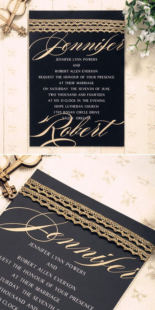 Elegant Wedding Invites Coupon
 modern black and gold metallic elegant lace wedding