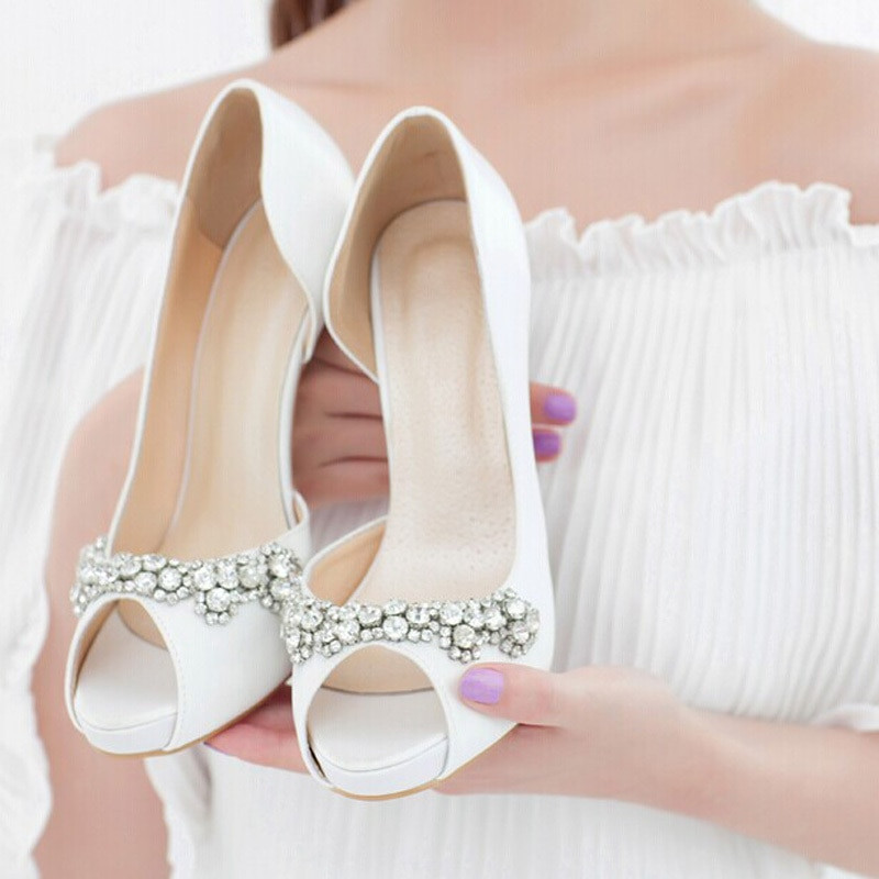 Elegant Wedding Shoes
 2018 Luxury Handmade Ivory Rhinestone High Heels Bridal
