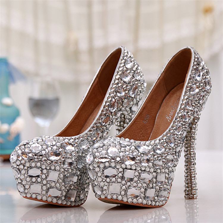 Elegant Wedding Shoes
 Elegant wedding Shoes round toe silver rhinestone High