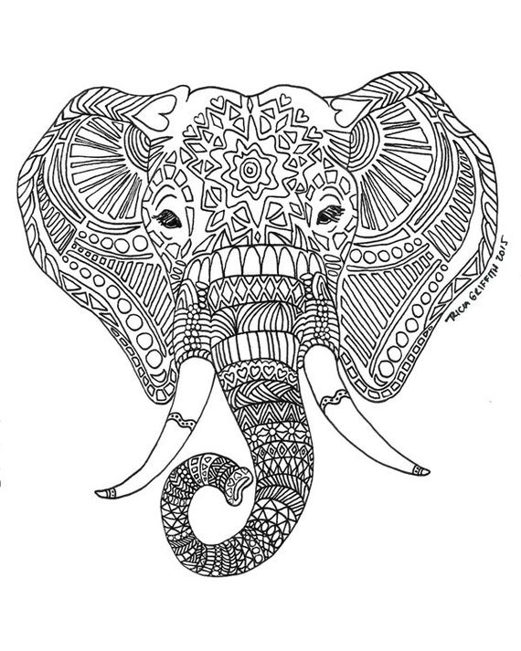Elephant Adult Coloring Pages
 Items similar to Printable Zen Critters "Sun Elephant