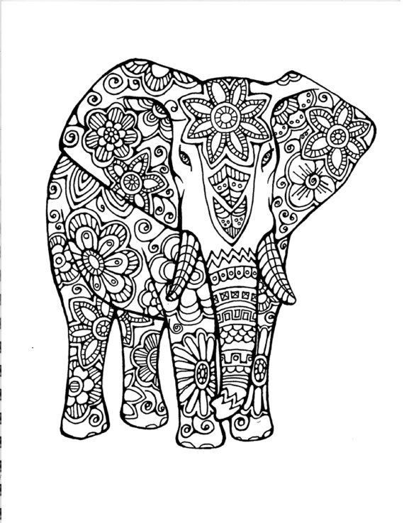 Elephant Adult Coloring Pages
 Adult Coloring Page Original Hand Drawn Art in Black and