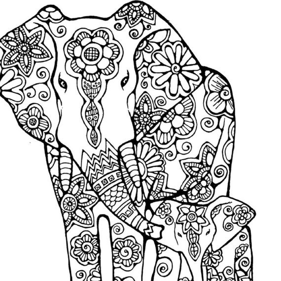 Elephant Adult Coloring Pages
 Elephant Coloring Page to Print and Color Nature Flowers