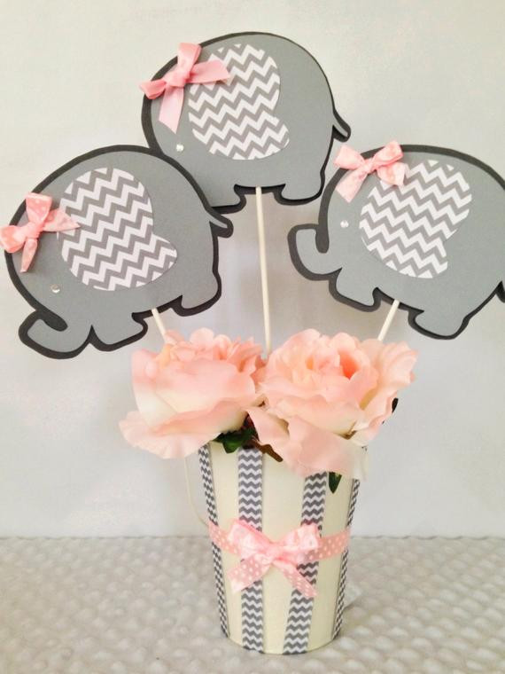 Elephant Decor For Baby Shower
 Elephant Baby Shower Centerpiece for Girls Pink and Gray Baby
