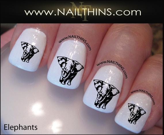 Elephant Nail Art
 Elephant Nail Decal Pachyderm Nail Art Nail Designs by