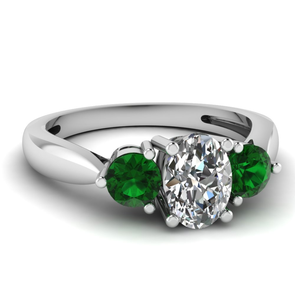 Emerald And Diamond Wedding Band
 3 Stone Tapered Engagement Ring With Emerald In 950