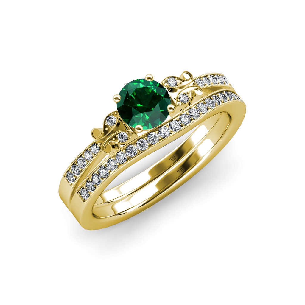 Emerald And Diamond Wedding Band
 Emerald and Diamond Butterfly Engagement Ring & Wedding