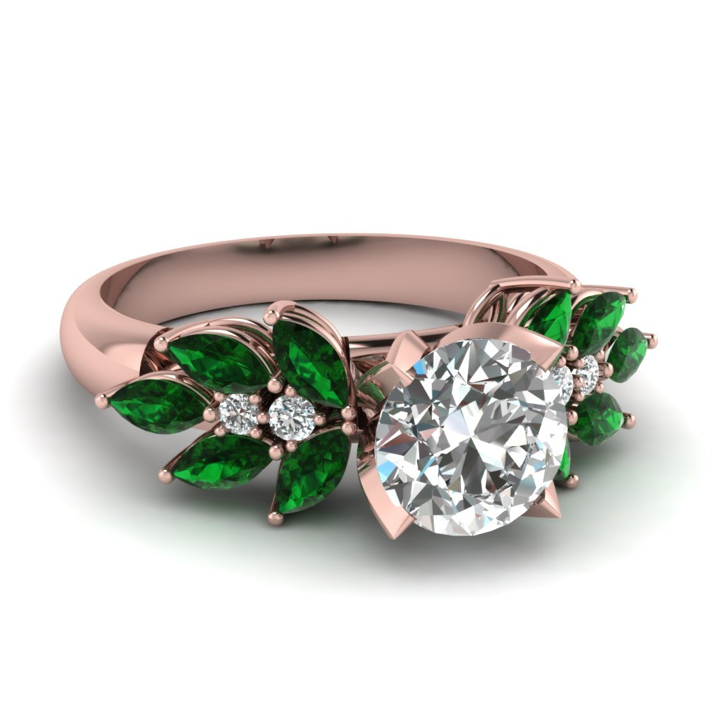 Emerald And Diamond Wedding Band
 Round Cut Nature Inspired Marquise Diamond Ring With