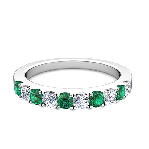 Emerald And Diamond Wedding Band
 Pave Diamond and Emerald Wedding Anniversary Ring Band in