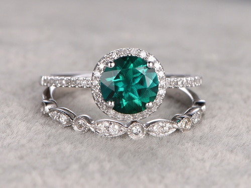 Emerald And Diamond Wedding Band
 1 2 Carat Round Emerald Engagement Ring Set Diamond