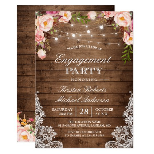 Engagement Party Invites Ideas
 Rustic Floral Lace String Lights Engagement Party