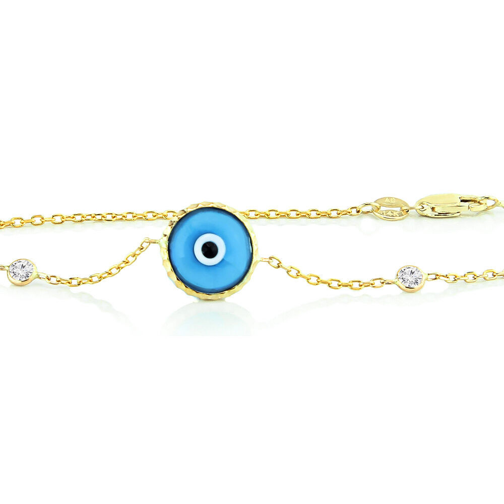 Evil Eye Bracelet Gold
 14K Yellow Gold Diamond Evil Eye Bracelet Florescent
