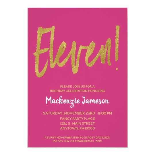 Evites For Birthday Party
 Pink Gold Script 11th Birthday Party Invitation