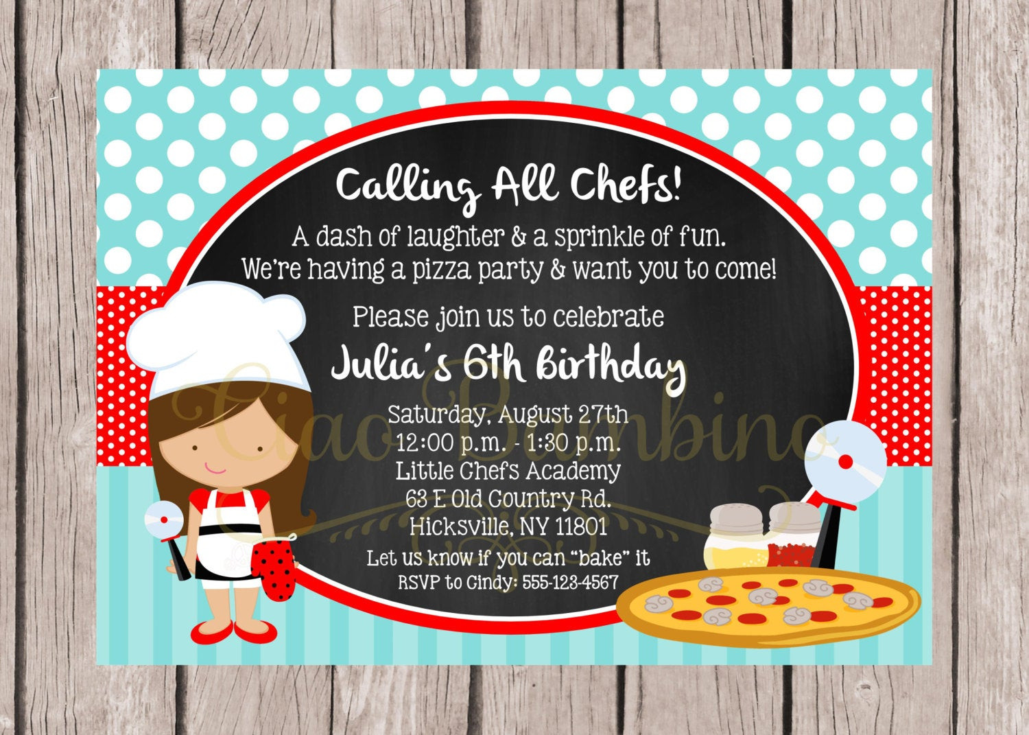 Evites For Birthday Party
 PRINTABLE Little Chef Birthday Party Invitation Pizza Party