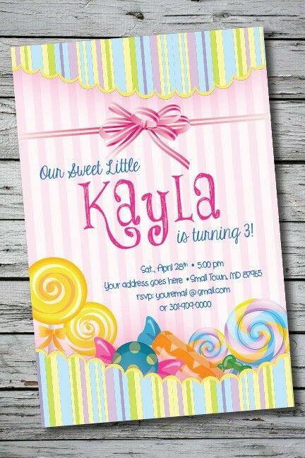Evites For Birthday Party
 CANDY LAND SWEETS Printable Birthday Party Invitation 1st