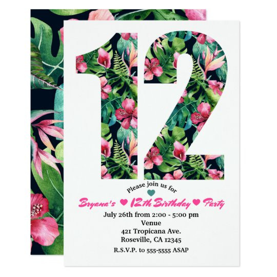 Evites For Birthday Party
 Tropical Floral 12 12th Birthday Party Invitation