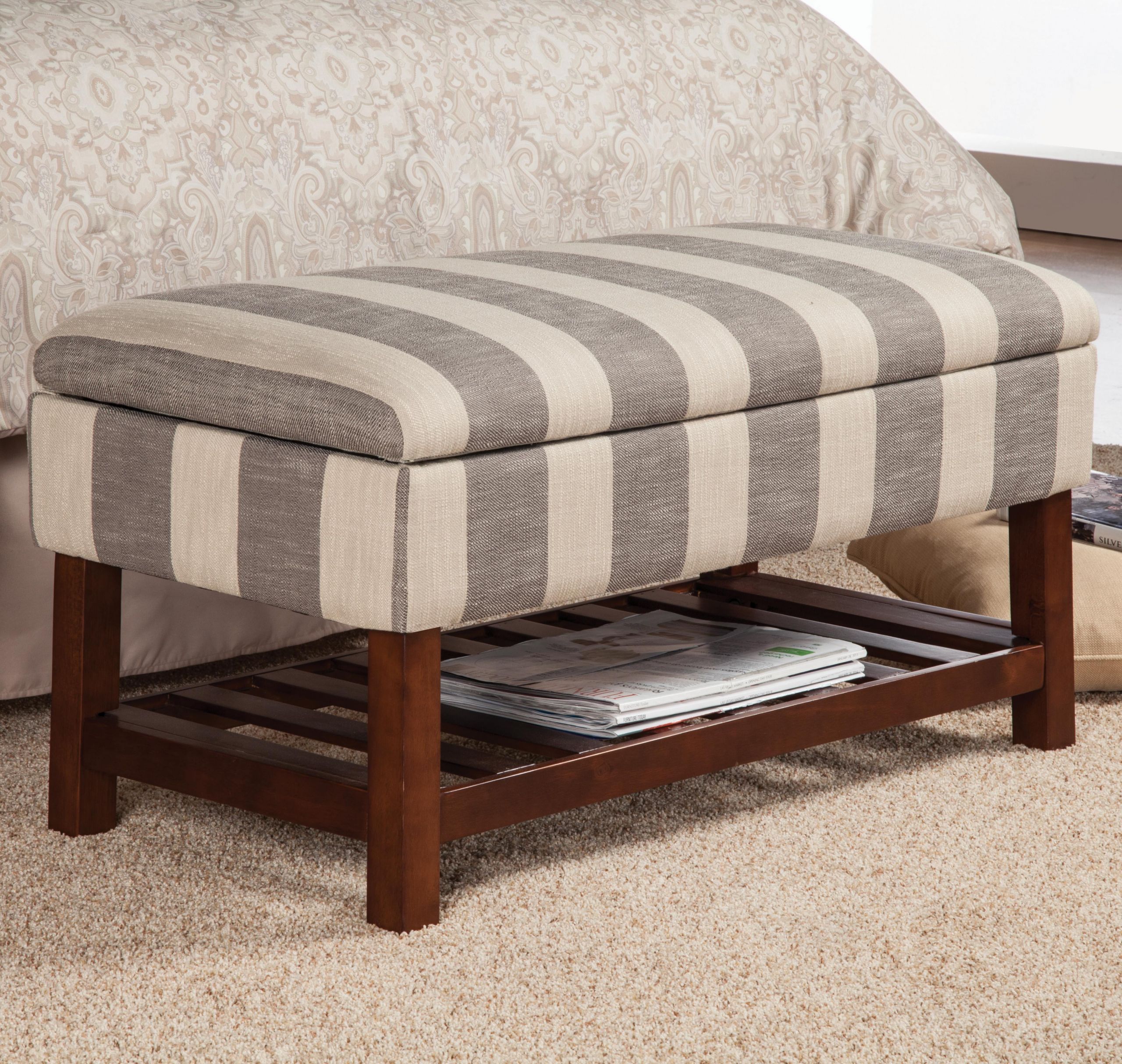 Fabric Bench With Storage
 Benches Storage Bench in Stripe Fabric with Slate Shelf
