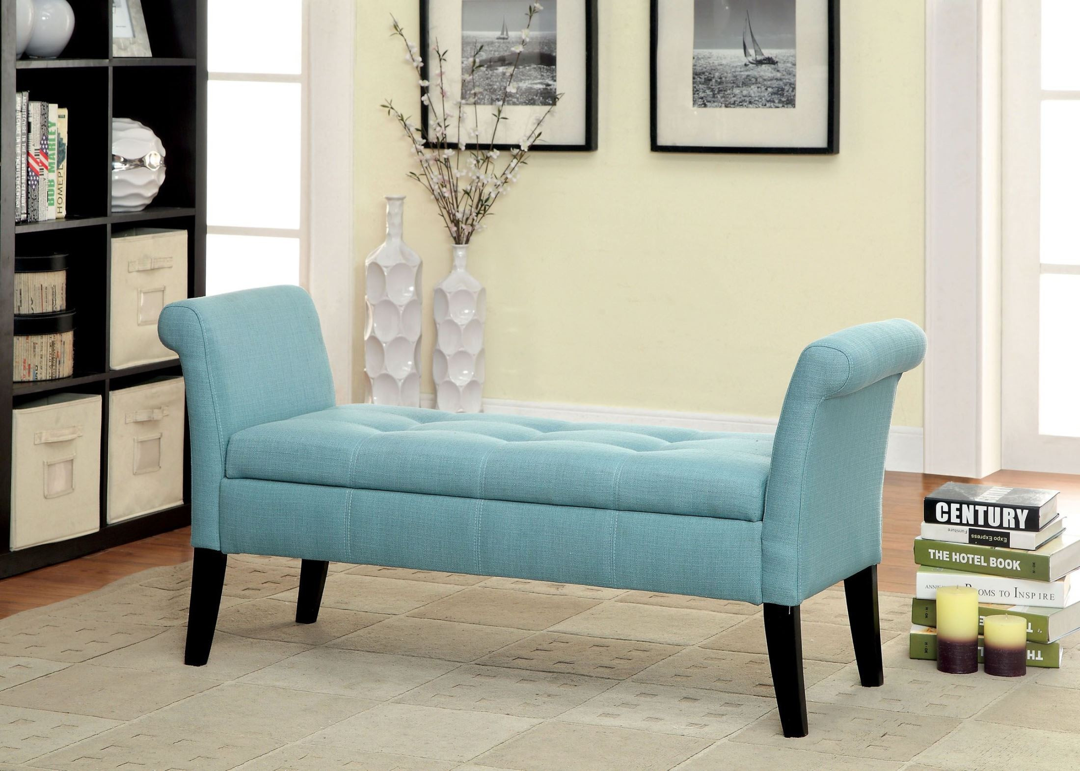 Fabric Bench With Storage
 Doheny Blue Fabric Storage Bench from Furniture of America