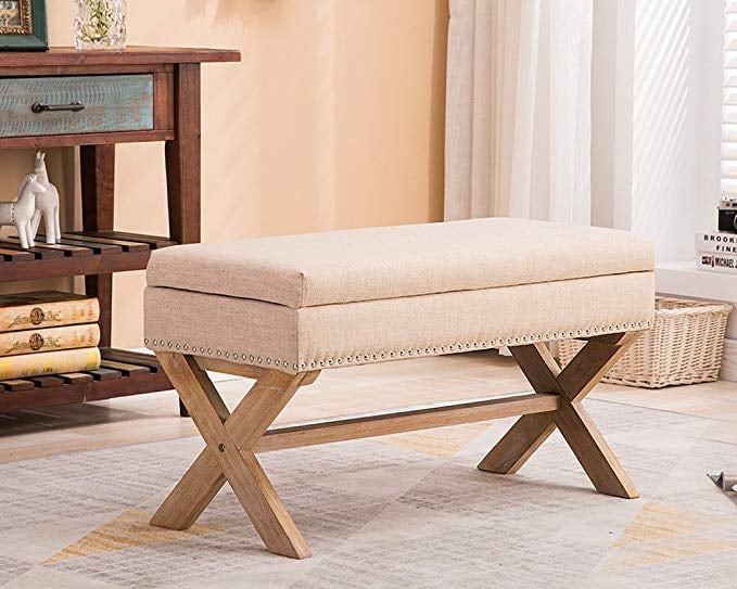 Fabric Bench With Storage
 Fabric Upholstered Storage Ottoman Bench