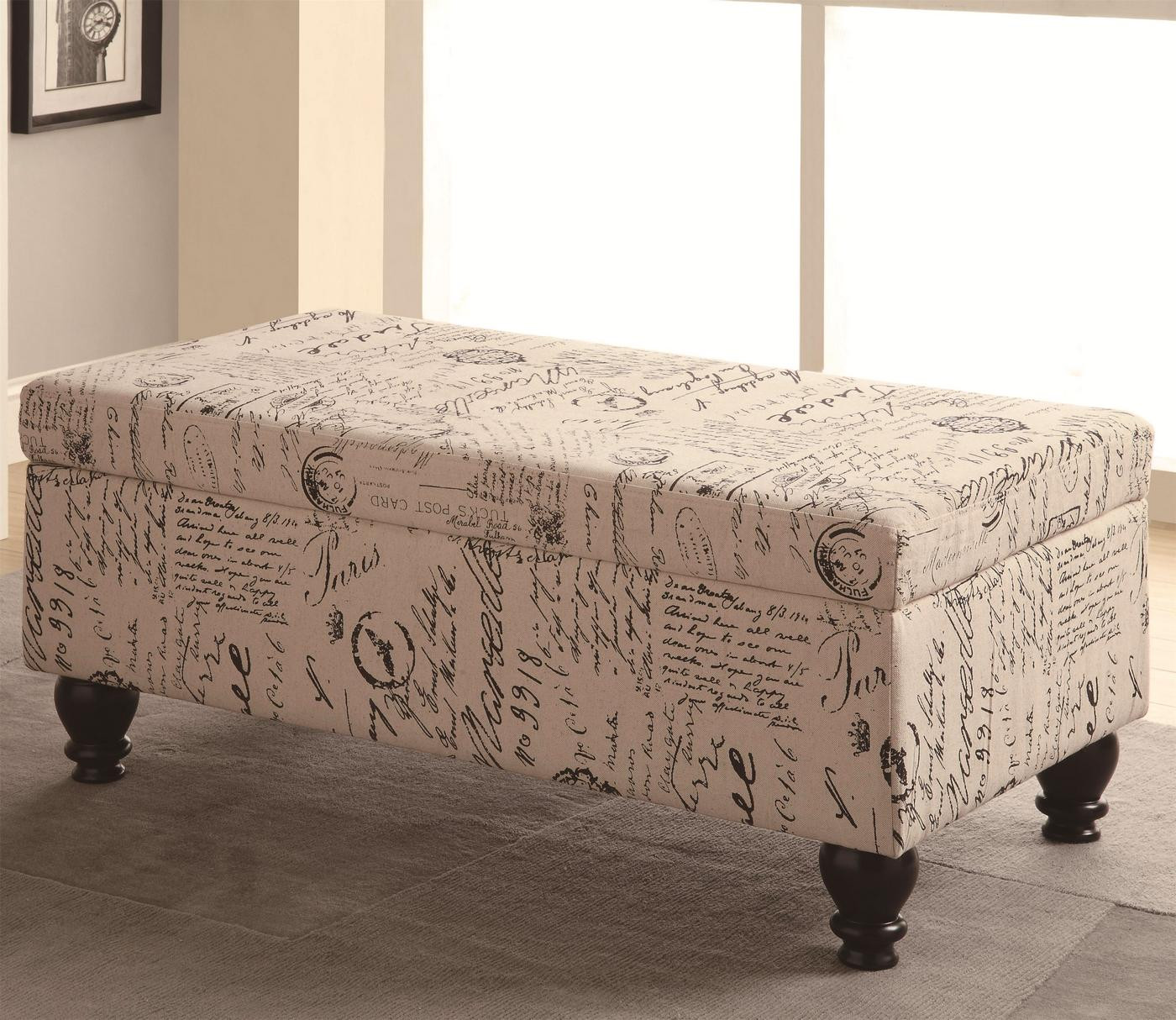 Fabric Bench With Storage
 French Oatmeal Linen Fabric Upholstered Storage Bench